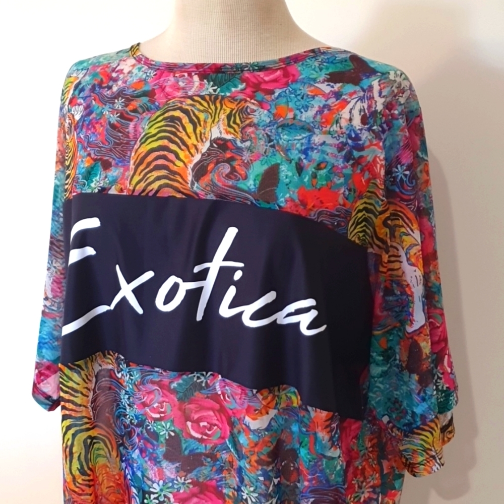 Exotica Size XXL Floral Tiger Print Mesh Top Size 18 approx - Picture 2 of 8